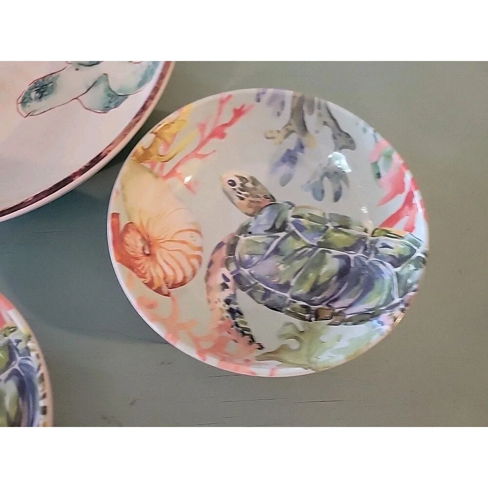Melamine Serving Bowl W/3 Matching Bowls Turtles Tropical Tommy Bahama Christmas